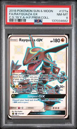 2018 POKEMON SUN & MOON CELESTIAL STORM #177A FULL ART/RAYQUAZA GX PSA 8 - Image 1