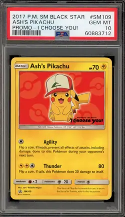 Pokemon Ash's Pikachu I Choose You! Black Star Promo SM109 PSA 10 Gem Mint - Image 1