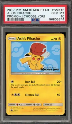 Pokemon Ash's Pikachu I Choose You! Black Star Promo SM113 PSA 10 Gem Mint - Image 1