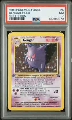 1999 POKEMON FOSSIL 1ST EDITION #5 GENGAR-HOLO PSA 7 - Image 1