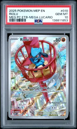 2025 POKEMON MEGA EVOLUTION POKEMON CENTER ETB PROMO #010 RIOLU PSA 10 - Image 1