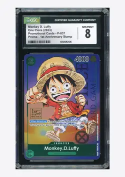 One Piece CGC 8 Monkey D Luffy Promo 2023 P-037 1ST Anniversary Stamp English - Image 1