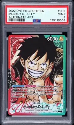 2022 ONE PIECE OP01-ROMANCE DAWN ALT ART PRE-ERRATA #003 MONKEY D. LUFFY PSA 9 - Image 1