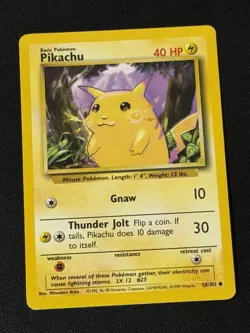 Pokemon Card - Pikachu - Base Set 58/102 - Common/Unlimited - Yellow Cheeks - LP - Image 1