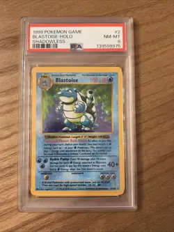 Pokemon TCG Blastoise Holo Shadowless Rare Card Base Set 2/102 - PSA 8 New Cert - Image 1