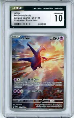 CGC GEM MINT 10 Pokemon TCG Latios 203/191 Sv08: Surging Sparks Holo IR (2024) - Image 1