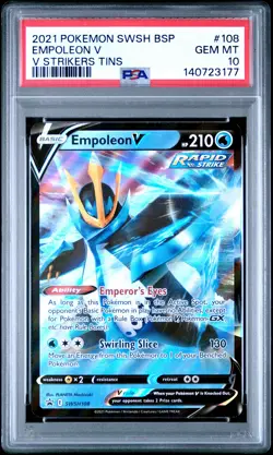 2021 POKEMON SWSH BLACK STAR PROMO V STRIKERS TINS #108 EMPOLEON V PSA 10 - Image 1