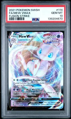 2021 Pokemon Sword & Shield Full Art Mew VMAX Fusion Strike #114 PSA 10 GEM MT - Image 1