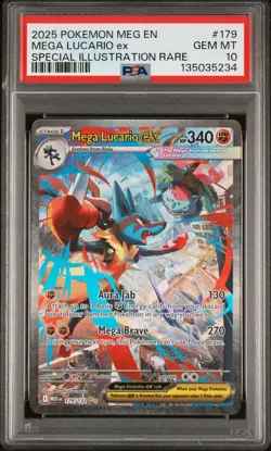 2025 POKEMON MEGA EVOLUTION SPECIAL ILLUSTRATION RARE MEGA LUCARIO EX PSA 10 - Image 1