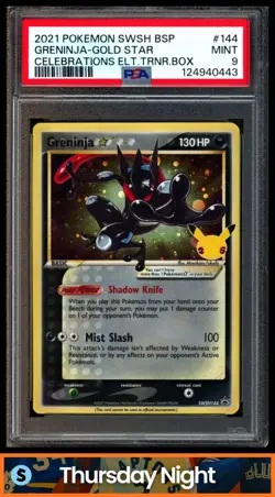 2021 POKEMON SWSH BSP #SWSH144 GRENINJA GOLD STAR CELEBRATIONS ETB PSA 9 - Image 1