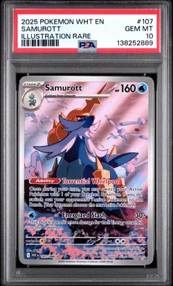 2025 POKEMON WHT EN-WHITE FLARE ILLUSTRATION RARE #107 SAMUROTT PSA 10 - Image 1