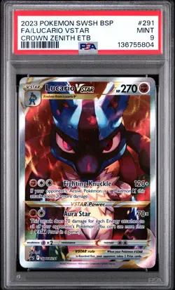 2023 POKEMON SWSH BLACK STAR PROMO #291 FULL ART/LUCARIO VSTAR PSA 9 - Image 1