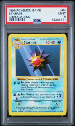 1999 POKEMON BASE SET SHADOWLESS #64 STARMIE PSA 9 - Image 1