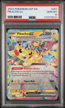 2024 POKEMON SSP EN-SURGING SPARKS #057 PIKACHU EX PSA 10 - Image 1