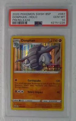 1x V0436: 2020: Donphan: SWSH067: Prerelease: Holo Promo: PSA: 10: GEM MT: 6275 - Image 1