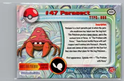 1999 TOPPS TV POKEMON CARDS 1ST PRINTING- BLUE TOPPS LOGO PARASECT - FOIL #47 - Image 2