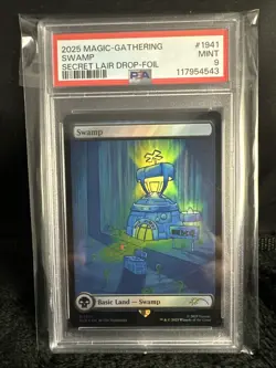 2025 MTG SECRET LAIR X SPONGEBOB SQUAREPANTS #1941 SWAMP FOIL PSA 9 MINT - Image 1