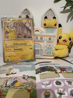 Pokemon Natural History Museum Pikachu Jumbo Card, plush And Ecology Booklet - Image 1