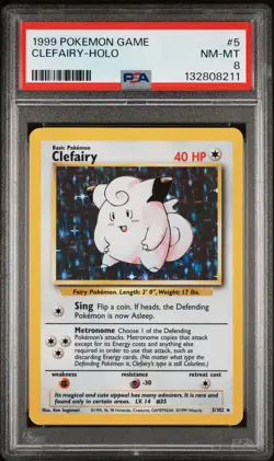 1999 POKEMON BASE SET UNLIMITED #5 CLEFAIRY-HOLO PSA 8 - Image 1