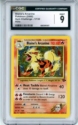 CGC MINT 9 Pokemon TCG Blaine's Arcanine 1/132 Gym Challenge Holo Rare (2000) - Image 1