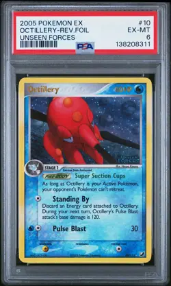 2005 POKEMON EX UNSEEN FORCES #10 OCTILLERY-REVERSE FOIL PSA 6 - Image 1