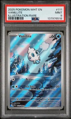 2025 POKEMON WHT EN-WHITE FLARE ILLUSTRATION RARE #111 VANILLITE PSA 9 - Image 1