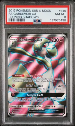2017 POKEMON SUN & MOON BURNING SHADOWS #140 FULL ART/GARDEVOIR GX PSA 8 - Image 1