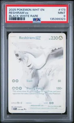 2025 Pokemon WHT EN White Flare Reshiram EX Black White Rare #173 PSA 9 MINT - Image 1