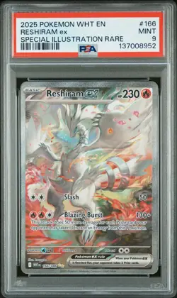 2025 POKEMON WHT EN-WHITE FLARE SPECIAL ILLUSTRATION RARE #166 RESHIRAM EX PSA 9 - Image 1