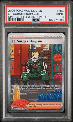 2025 POKEMON MEGA EVOLUTION SPECIAL ILLUSTRATION RARE LT. SURGE'S BARGAIN PSA 9 - Image 1