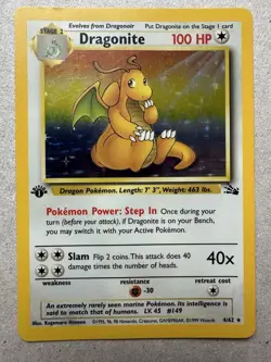 Pokemon 1st Edition Fossil Dragonite Holo 4/62 Rare Pokemon Cards TCG 1999 - Image 2