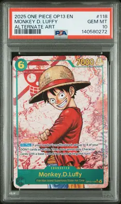 2025 ONE PIECE OP13-CARRYING ON HIS WILL ALTERNATE ART MONKEY D. LUFFY PSA 10 - Image 1