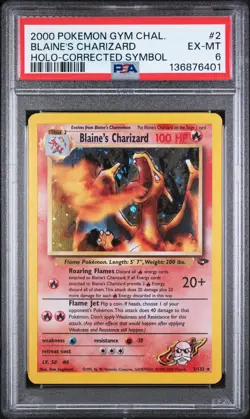 2000 POKEMON GYM CHALLENGE HOLO-CORRECTED SYMBOL #2 BLAINE'S CHARIZARD PSA 6 - Image 1