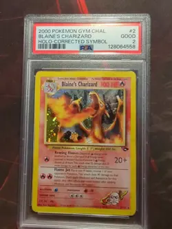 PSA 2 Blaine's Charizard 2/132 Gym Challenge 2000 Holo CORRECTED SYMBOL Pokemon - Image 1