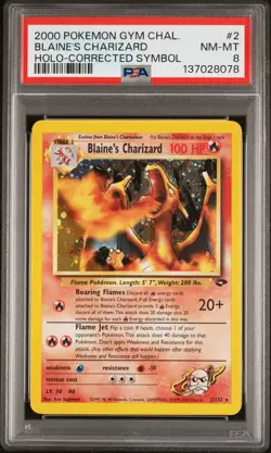 2000 POKEMON GYM CHALLENGE HOLO-CORRECTED SYMBOL #2 BLAINE'S CHARIZARD PSA 8 - Image 1