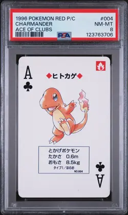1996 POKEMON RED VERSION PLAYING CARDS ACE OF CLUBS #004 CHARMANDER PSA 8 - Image 1