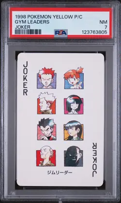 1998 POKEMON YELLOW VERSION PLAYING CARDS JOKER GYM LEADERS PSA 7 - Image 1