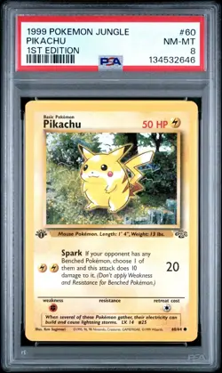 1999 Pokemon Jungle Pikachu 1st Edition #60 PSA 8 NM-MT - Image 1