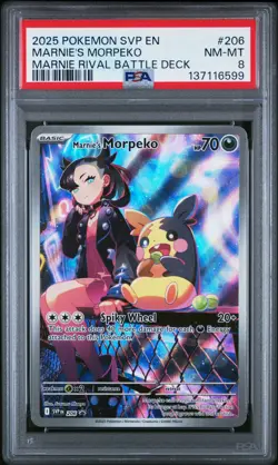 2025 POKEMON SVP EN-SV BLACK STAR PROMO #206 MARNIE'S MORPEKO PSA 8 - Image 1