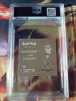 1999 Pokemon Artbox Sticker Gold Sticker Bulbasaur and Pikachu PSA 8 NM-MT - Image 2