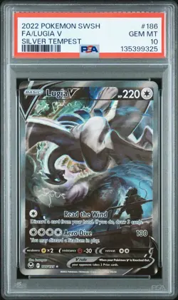 2022 Pokemon Sword & Shield Full Art Lugia V Silver Tempest #186 PSA 10 GEM MINT - Image 1