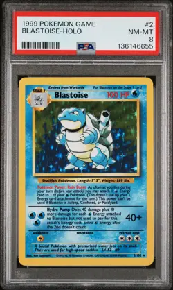 1999 POKEMON BASE SET UNLIMITED #2 BLASTOISE-HOLO PSA 8 - Image 1