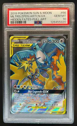 2019 Pokemon SM Hidden Fates Moltres & Zapdos ArticunoTag Team #66/68 PSA 10 - Image 1