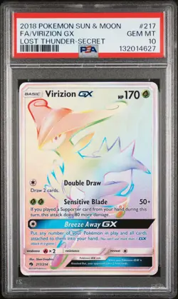 2018 POKEMON SUN & MOON LOST THUNDER SECRET #217 FULL ART/VIRIZION GX PSA 10 - Image 1