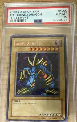 YuGiOh PSA 10 Tri-Horned Dragon LOB-K000 Prismatic Secret Rare 2019 Korean... - Image 1