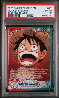 2025 ONE PIECE OP13-CARRYING ON HIS WILL ALTERNATE ART MONKEY D. LUFFY PSA 10 - Image 1