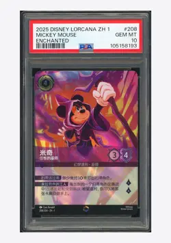 Disney Lorcana PSA 10 Mickey Mouse - Wayward Sorcerer Enchanted 2025 208/204 ZH1 - Image 1