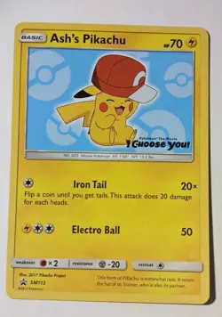 Ash's Pikachu TCG SM113 2017 Promo Card Pokemon 'I Choose You' Movie - Image 1