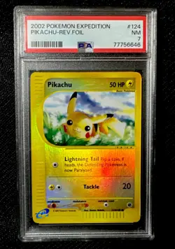 2002 Pokemon Expedition 124 Pikachu-Reverse Foil PSA 7 NM - Image 1