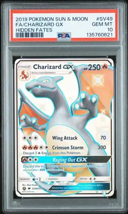 2019 POKEMON SUN & MOON HIDDEN FATES #SV49 FULL ART/CHARIZARD GX PSA 10 - Image 1